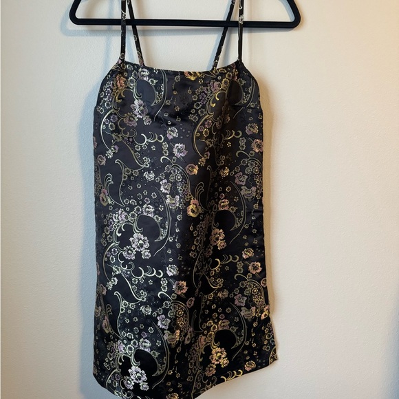 Brandy Melville Dresses & Skirts - Brandy Melville Floral Black Satin Mini Dress